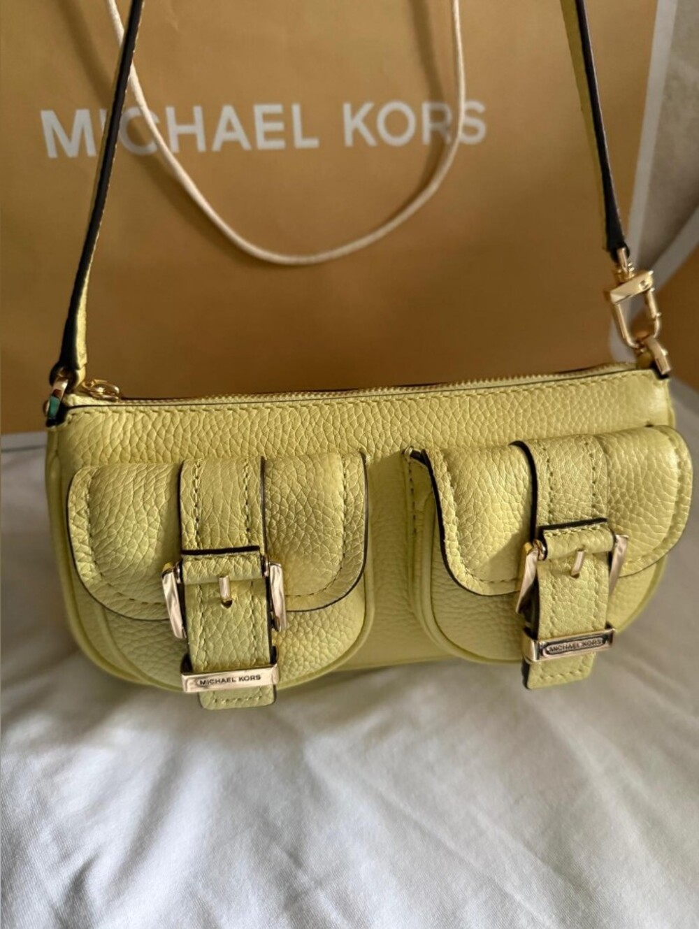 Michael Kors Lemon Yellow Pebbled Leather Mini Shoulder Bag